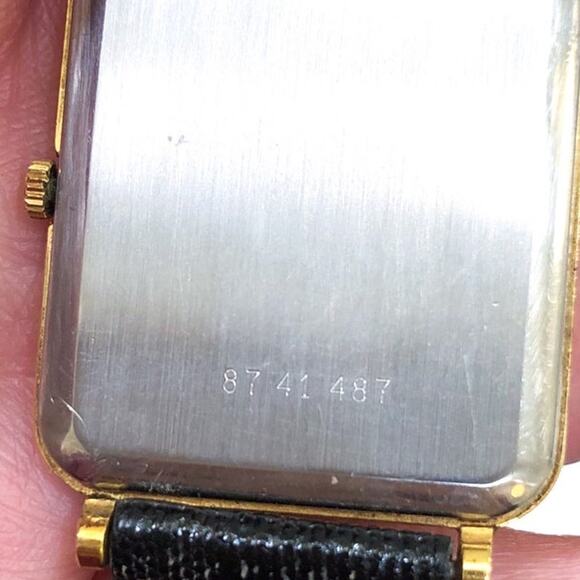 Vintage Movado Gold Square Face Black Leather Strap Watch - Picture 3 of 5